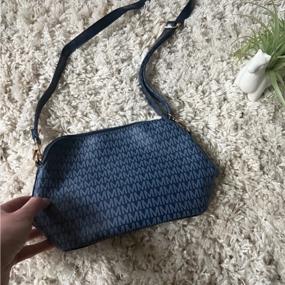 Stylish Blue Monogram women’s super cute, navy blue Crossbody Bag - Picture 3 of 5